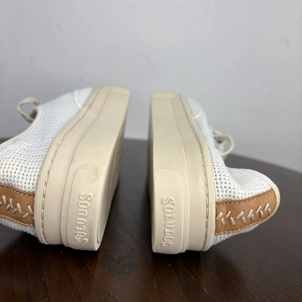 Soludos Shoes Women's 8 White Mesh Comfort Platform Sneaker Lace Up Cork Insole